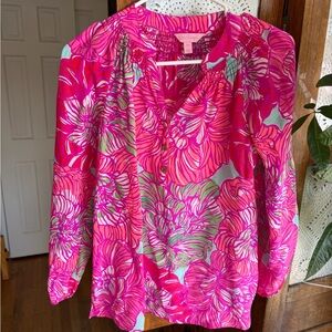 Lilly Pulitzer Vibrant Pink and Green Floral Top